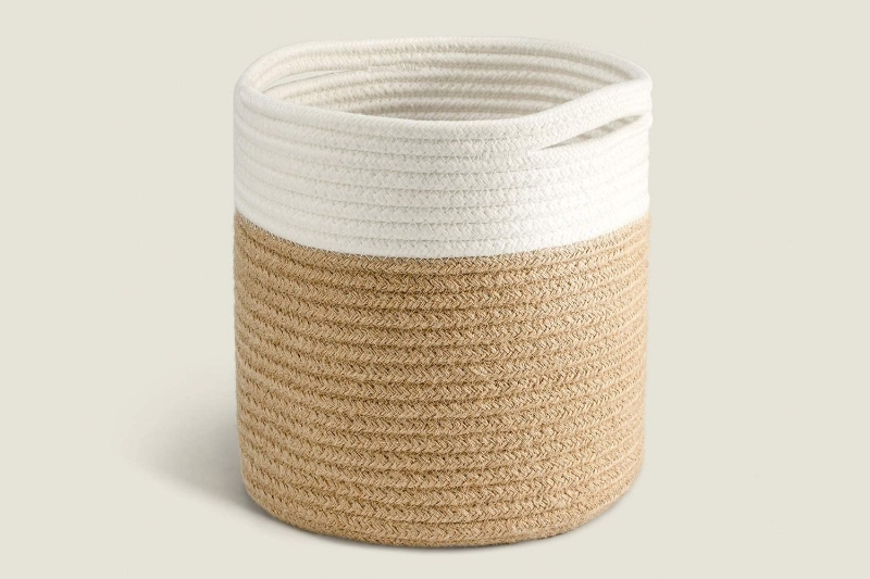 Picture of JUTE Rope Plant Basket/ Storage Organizer *White & Natural 