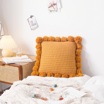 Picture of TASSEL HAND-KNITTED SQUARE CUSHION WITH INNER - MUSTARD