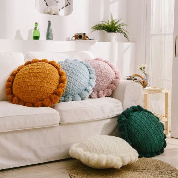 Picture of ROUND HAND-KNITTED Tassel Cushion with Inner (Dia 19.6")