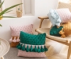 Picture of BI-COLOR HAND-KNITTED TASSEL SQUARE CUSHION WITH INNER 45CMX45CM - YELLOW & GREEN