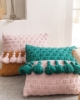 Picture of BI-COLOR HAND-KNITTED TASSEL SQUARE CUSHION WITH INNER 45CMX45CM - YELLOW & GREEN