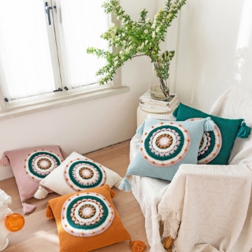 Picture of EMBROIDERED Linen Cushion with Tassel and Inner (45 x 45cm)