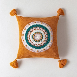 Picture of EMBROIDERED LINEN CUSHION WITH TASSEL AND INNER 45X45CM - MUSTARD