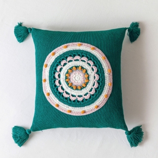 Picture of EMBROIDERED LINEN CUSHION WITH TASSEL AND INNER 45X45CM - GREEN