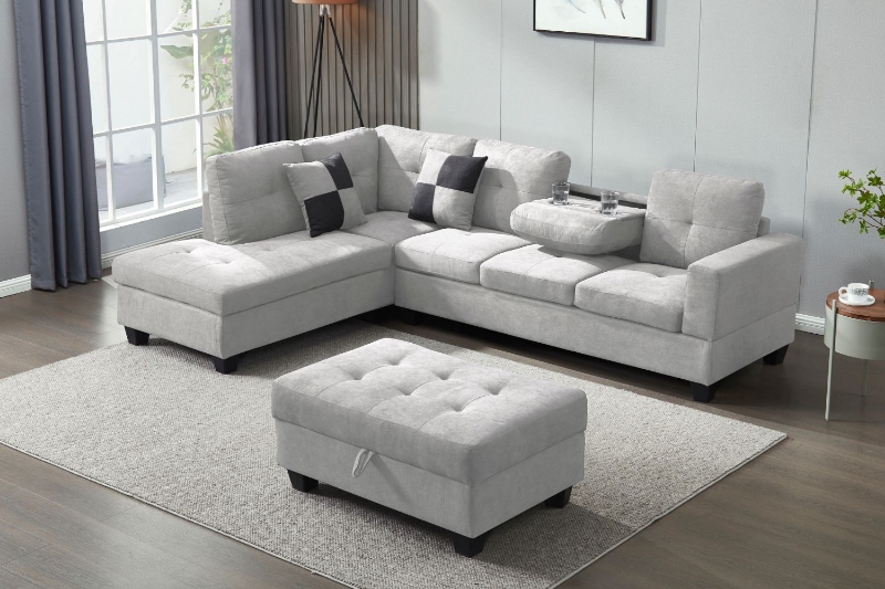 Picture of NEBULA Sectional Sofa with Storage Ottoman & Drop-Down Console (Light Grey)