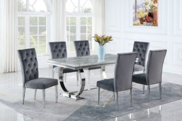 Picture of PHILIPE 71 Inches High Gloss Faux Marble Dining Table with Six Chairs Set