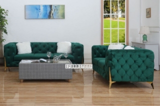 Picture of MANCHESTER 3+2+1 BUTTON-TUFTED Fabric Sofa Range (Green Velvet) - 2+3 Sofa Set