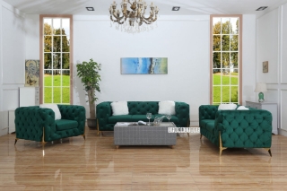 Picture of MANCHESTER 3+2+1 BUTTON-TUFTED Fabric Sofa Range (Green Velvet) - 1+2+3 Sofa Set