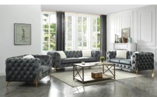 Picture of MANCHESTER 3+2+1 Button-Tufted Velvet Sofa Range (Gray) - Sofa, Loveseat and Armchair