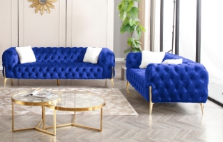 Picture of Norfolk  Button-Tufted Fabric  Sofa and Loveseat Combo Blue