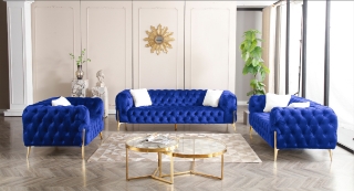 Picture of Norfolk  Button-Tufted Fabric  Sofa, Loveseat and Armchair Combo Blue 
