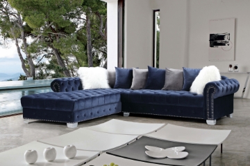 Picture of WARREN Sectional Chesterfield Tufted Velvet Sofa (Navy)