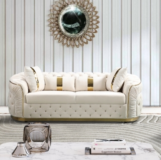 Picture of PIEDMONT Chesterfield Velvet Sofa Range (Beige) -  Sofa (3 Seater)	