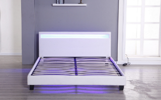 Picture of MOBBY White Faux Leather Platform Bed with LED color changing - Double