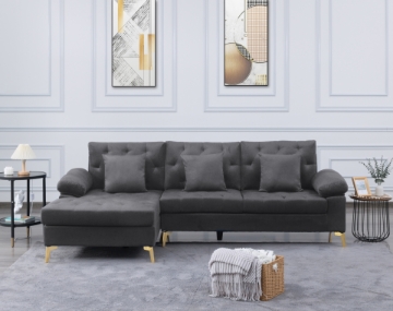 Picture of Goldstone Velvet Sectional sofa in Grey--Left facing
