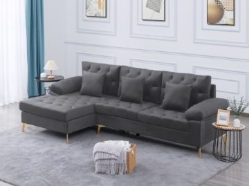 Picture of GOLDSTONE Velvet Sectional Sofa (Grey)