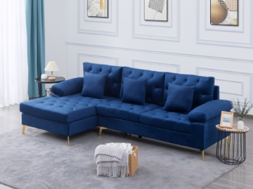 Picture of Goldstone Velvet Sectional sofa in Blue--Left  Facing 