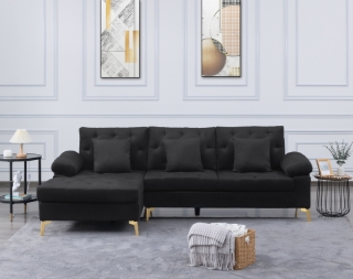 Picture of Goldstone Velvet Sectional sofa in Black-Left Facing 