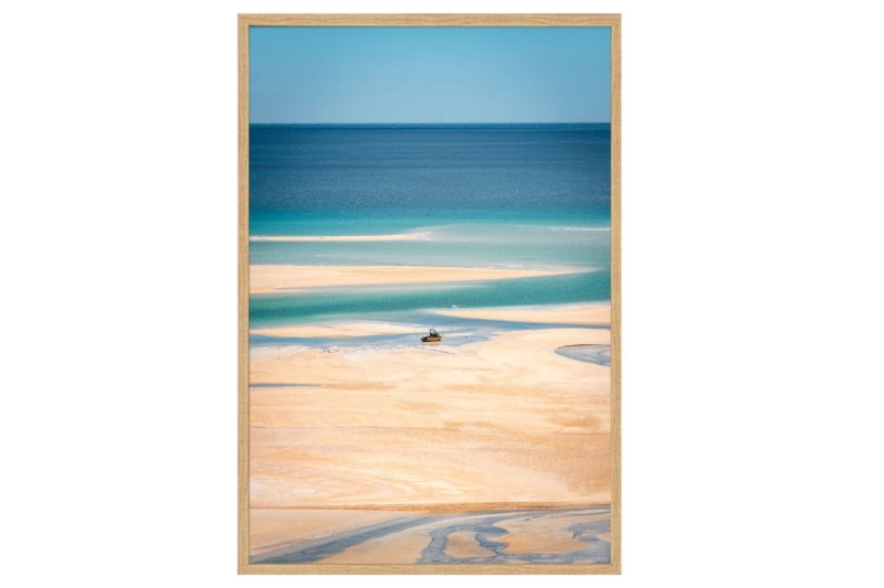 Picture of BEACH at Abel Tasman National Park - Wood Color Framed Canvas Print Wall Art (59"x39.5")