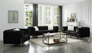 Picture of VIGO 3+2+1 Chesterfield Tufted Velvet Sofa, loveseat and armchair Combo (Black)