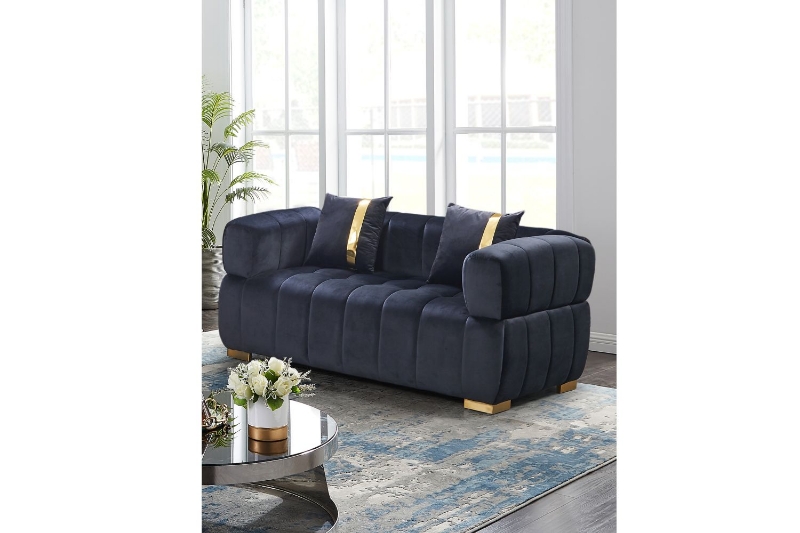 Picture of Vegas Chesterfield Velvet Sofa Range (Black) - 2 Seater (Loveseat)