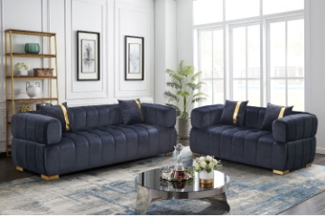 Picture of Vegas Chesterfield Velvet Sofa Range (Black) - Loveseat + Sofa Set