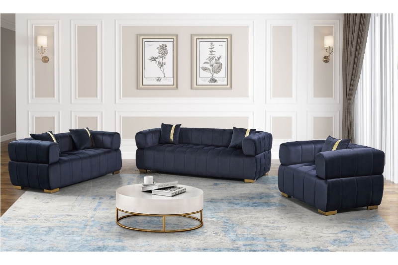 Picture of Vegas Chesterfield Velvet Sofa Range (Black) - Armchair + Loveseat + Sofa Set