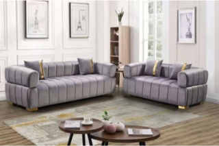 Picture of VEGAS Chesterfield Velvet Sofa Range (Grey) - Loveseat + Sofa Set
