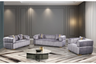 Picture of VEGAS Chesterfield Velvet Sofa Range (Grey) - Armchair+Loveseat+Sofa Set