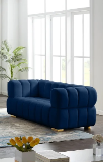 Picture of VEGAS Chesterfield Velvet Sofa Range (Blue) - 2 Seater (Loveseat)