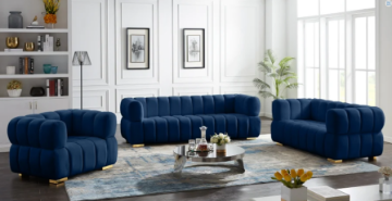 Picture of VEGAS Chesterfield Velvet Sofa Range (Blue) - Armchair+Loveseat+Sofa Set