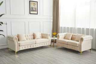 Picture of BONA Tufted Velvet Sofa and Loveseat Set (BEIGE) 