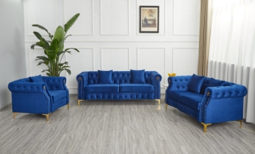 Picture of BONA Tufted Velvet Sofa Range (Blue) - Sofa and Loveseat Set