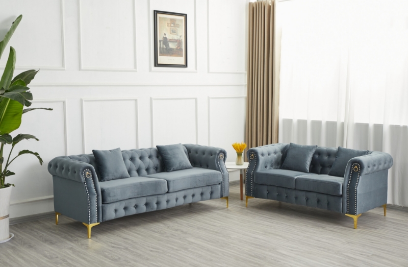 Picture of BONA Tufted Velvet Sofa Range (Grey)- Armchair,Loveseat and Sofa Set