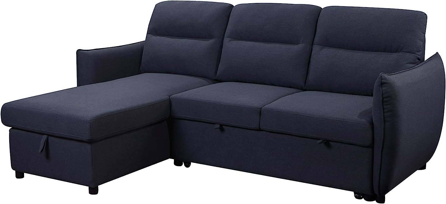 LIAM Fabric PullOut Reversible Sofa Bed with Storage (Navy Blue