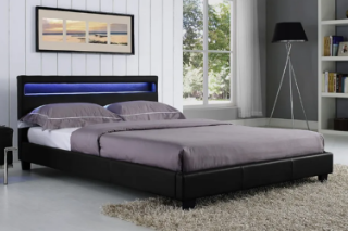 Picture of MOBBY Black Faux Leather Platform Bed with LED color Changing - Queen