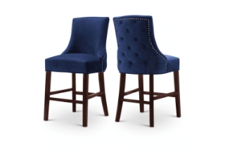 Picture of 【Pack of 2】FRANKLIN Velvet Counter Chair Solid Rubber Wood Legs (Navy Blue)