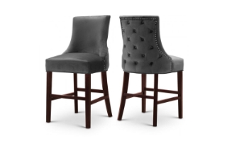 Picture of 【Pack of 2】FRANKLIN Velvet Counter Chair Solid Rubber Wood Legs (Dark Grey)
