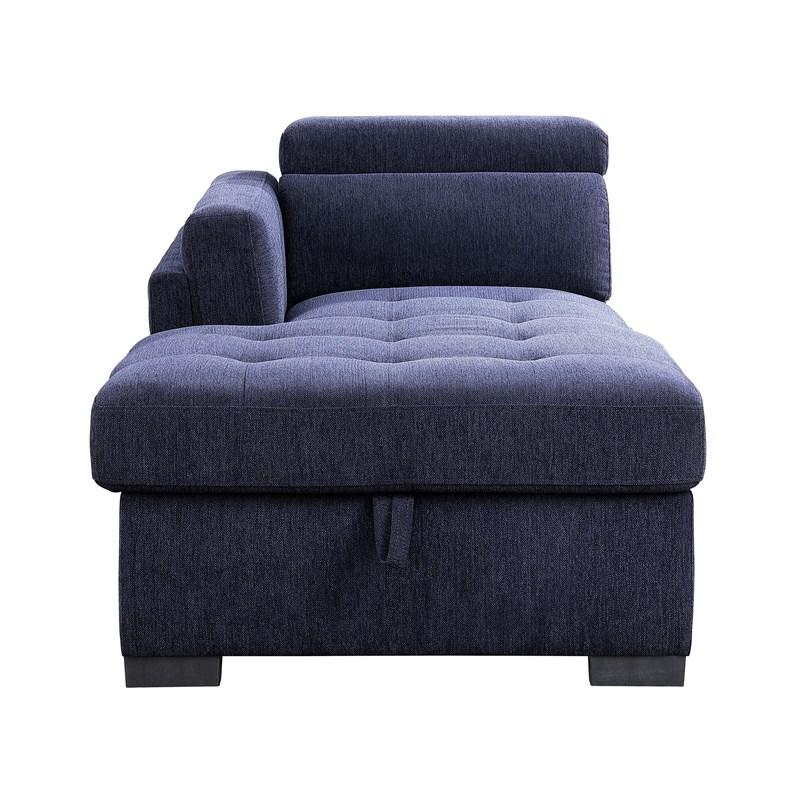 0030958 Marlowe U Shape Fabric Pull Out Sectional Sofa Bed With Storage Ottoman Blue Facing Left 