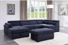 Picture of MARLOWE U-Shape Fabric Pull-Out Sectional Sofa Bed with Storage Ottoman (Blue)- Chaise Facing Left