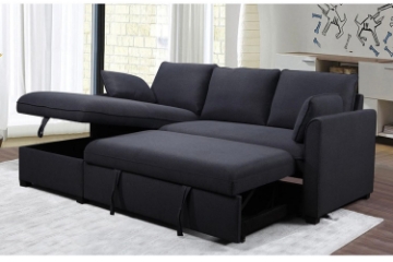 Picture of PORTLAND III Fabric Pull-Out Sectional Sofa Bed with Chaise and Storage (Dark Blue)