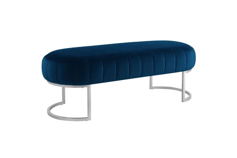 Picture of FLAVIA Velvet Channel Tufted Bench with Stainless Steel Silver Base (Royal Blue)