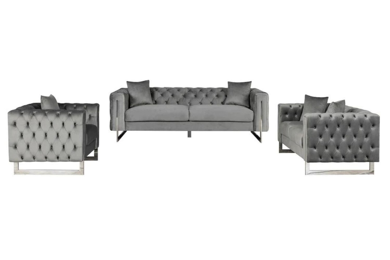 Picture of ASTRA Velvet Sofa Range (Grey) - Armchair+Loveseat+Sofa Set	