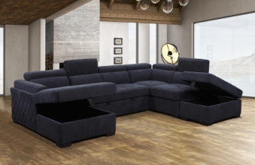 Picture of MARLOWE U-Shape Fabric Pull-Out Sectional Sofa Bed with Storage Ottoman (Blue)