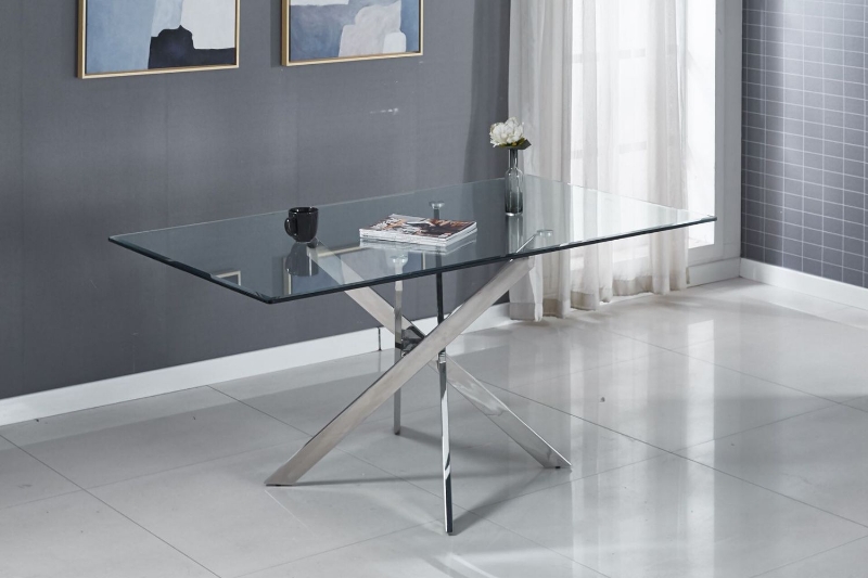 Picture of DALLAS 160 Glass Top Stainless Dining Table (Silver)