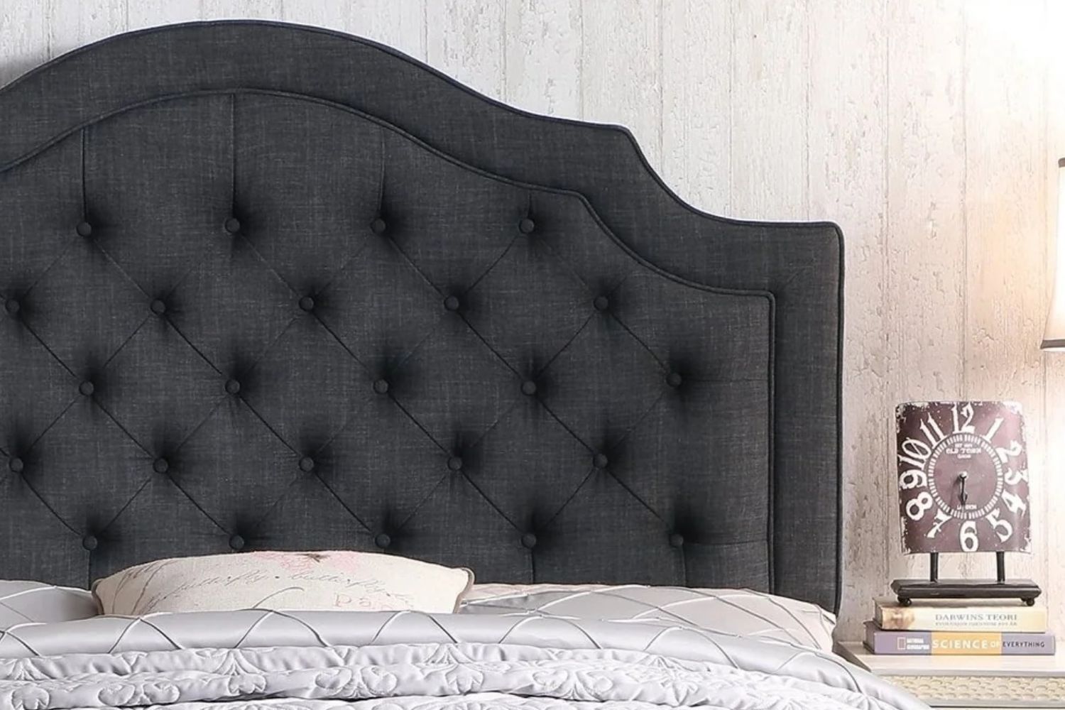 LATENO 100 Linen Upholstered Bed Frame with Adjustable Headboard (Grey