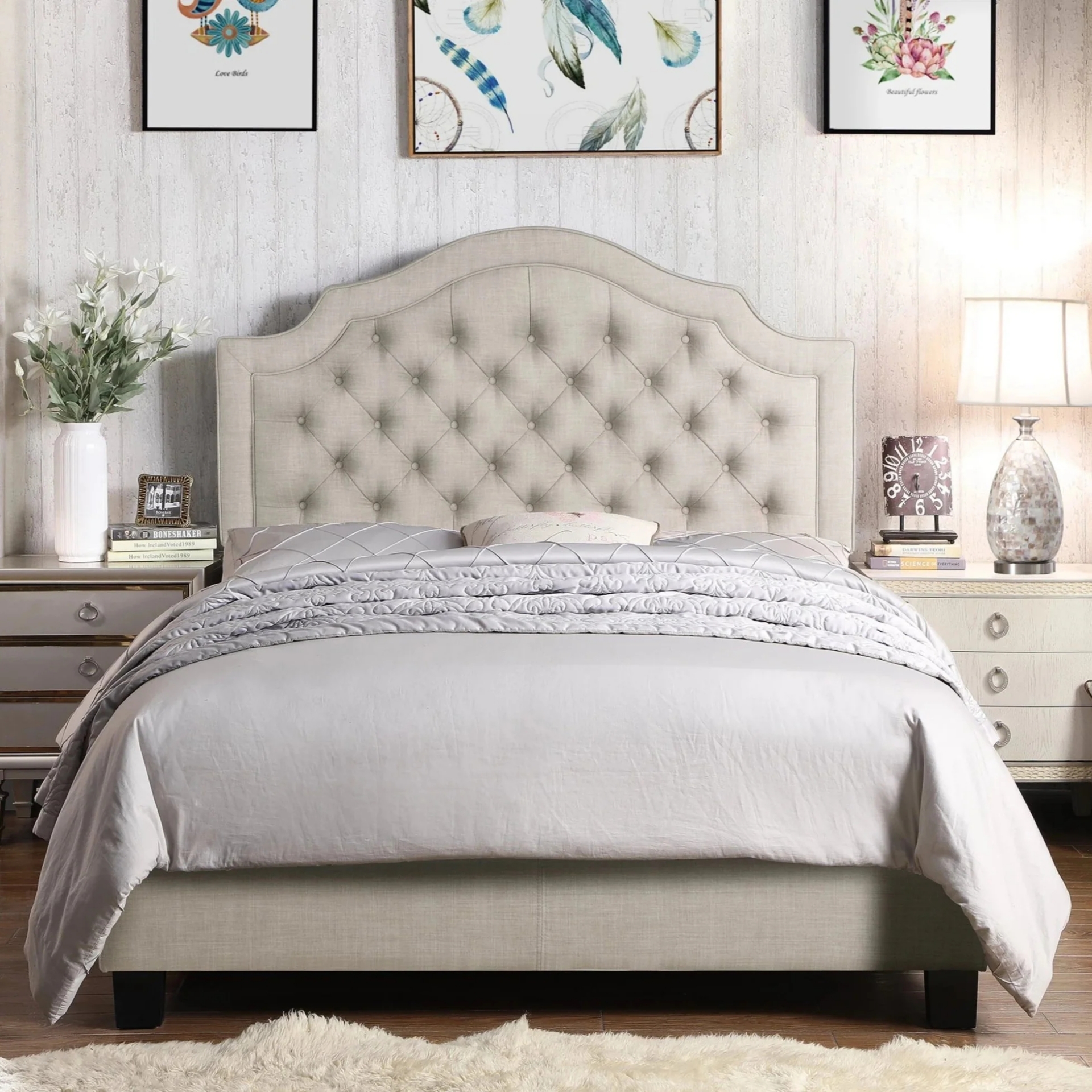 LATENO 100 Linen Upholstered Bed Frame with Adjustable Headboard
