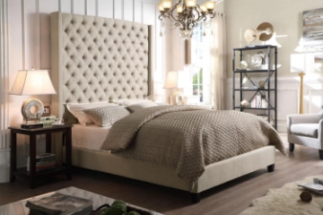Picture of TAGULAS Button-Tufted Wingback Headboard ONLY in Eastern King Size (Beige)