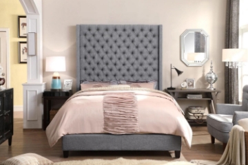 Picture of TAGULAS Button-Tufted Wingback Headboard ONLY in Eastern King Size (Light Grey)