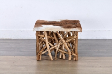 Picture of JAVEA Genuine Goathide & Solid Teak Wood Side Table 
